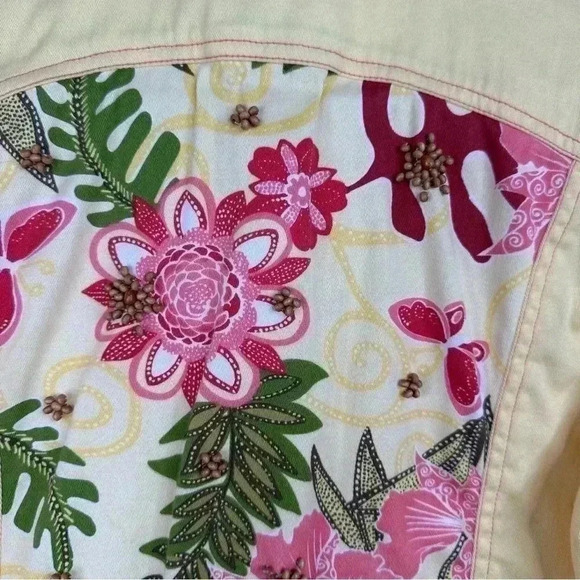 c. a. sport Women Back Printed & Beaded Casual Yellow Cotton Summer Jacket Sz M - Picture 6 of 12